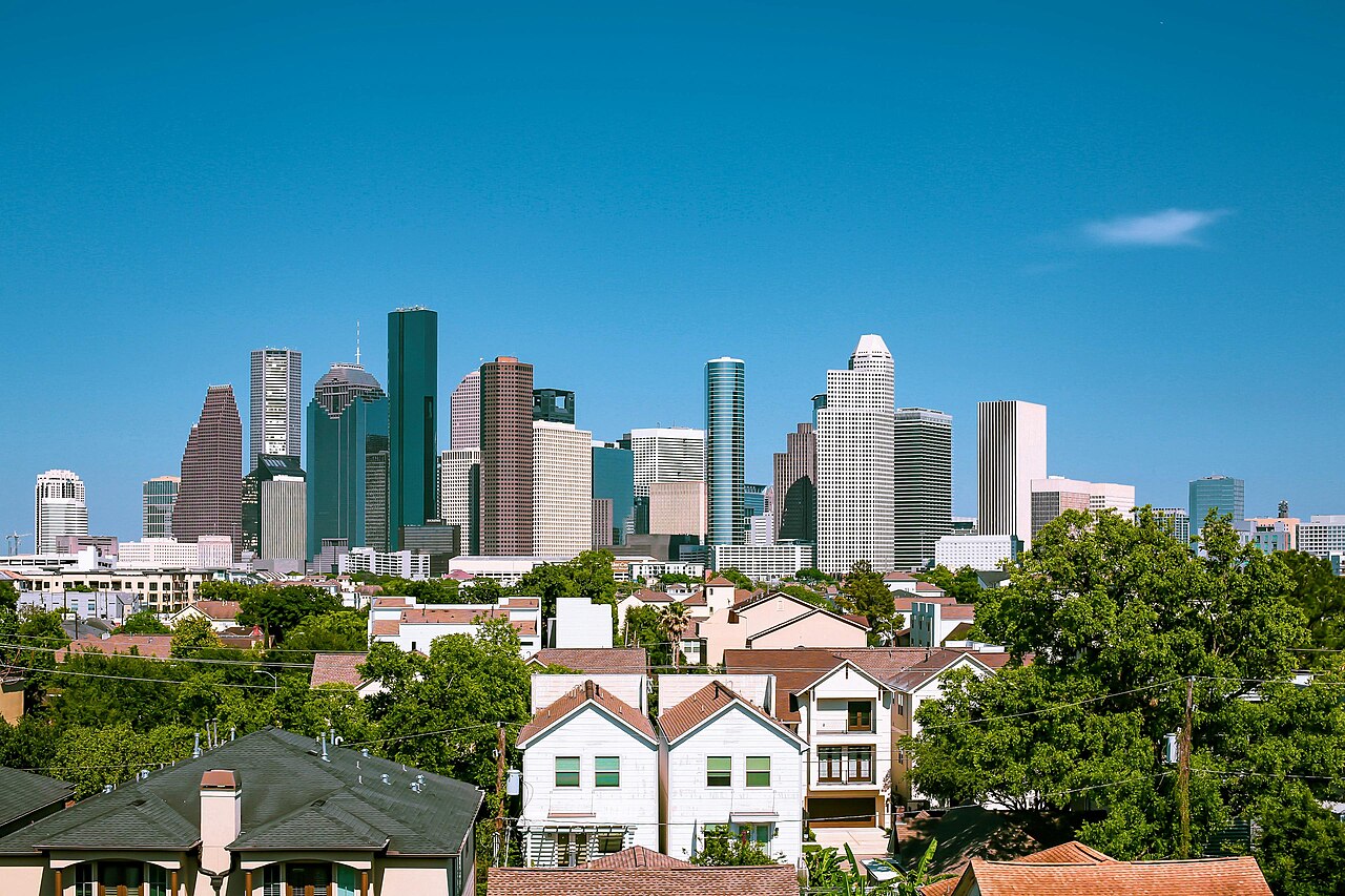 The downtown Houston skyline on a clear day.